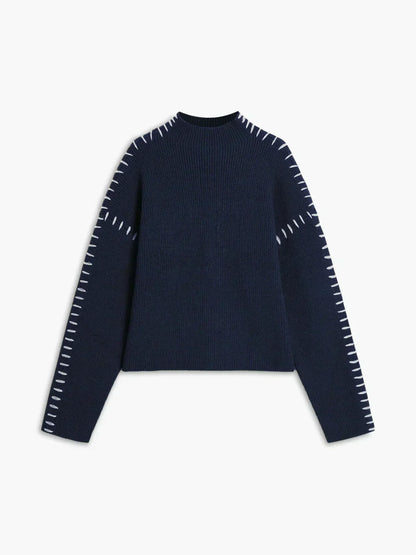 Pull court femme col montant en maille - Moderne et doux