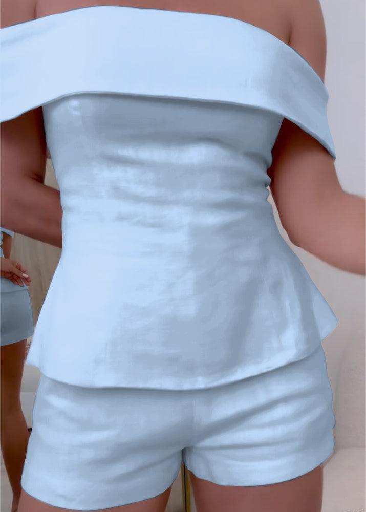 Ensemble Deux-Pièces Femme en Coton-Lin Blanc – Tenue Élégante et Légère
