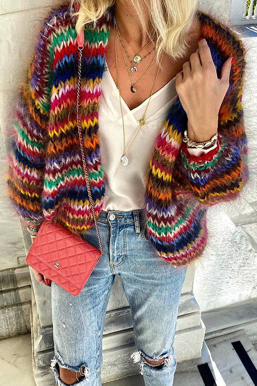 Cardigan Coloré en Maille pour Femme – Style Décontracté Doux et Confortable