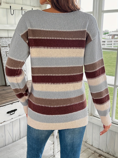 Pull Coloré à Col Rond pour Femme - Maille à Manches Longues et Épaules Tombantes