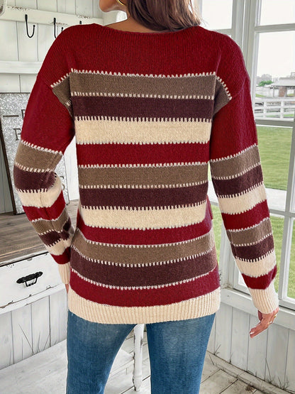 Pull Coloré à Col Rond pour Femme - Maille à Manches Longues et Épaules Tombantes