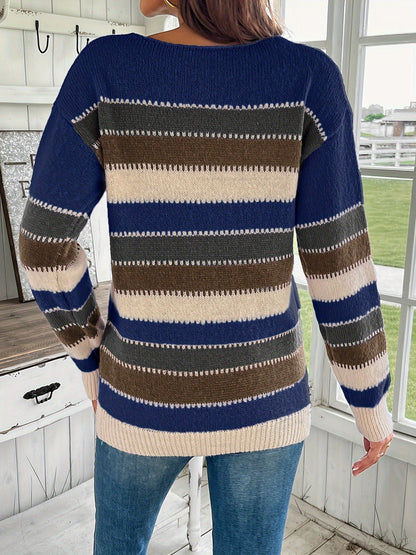 Pull Coloré à Col Rond pour Femme - Maille à Manches Longues et Épaules Tombantes