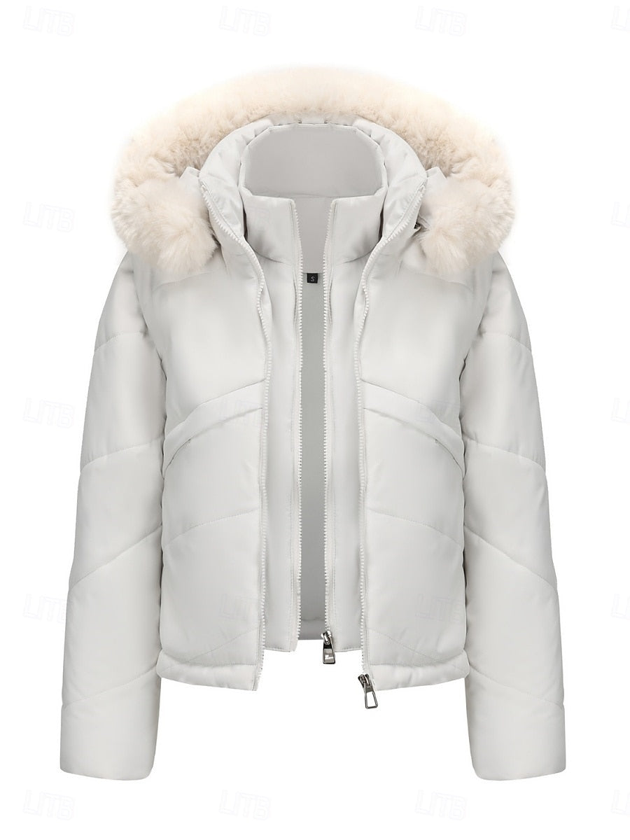 Parka corta de mujer con capucha desmontable - Cálida y práctica