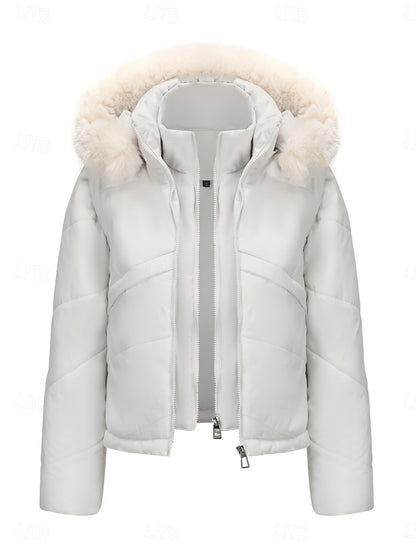 Parka corta de mujer con capucha desmontable - Cálida y práctica