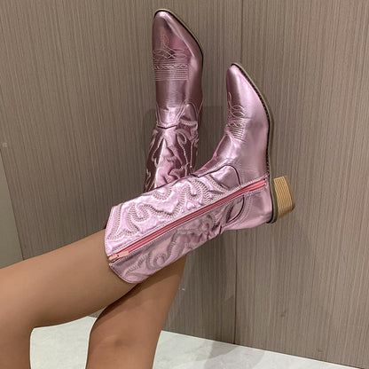Bottes Cowboy Métalliques Élégantes Femme - Confort et Style - Bottes Noires Disponibles