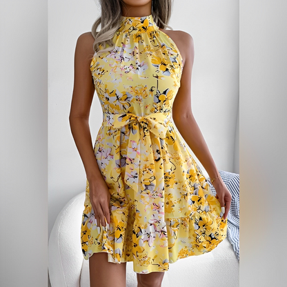 Mini-robe trapèze à imprimé floral et encolure halter – Parfaite pour les beaux jours
