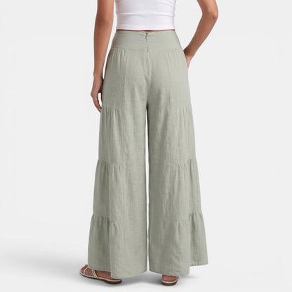 Pantalon femme en lin coupe large et fluide - Style leger chic et elegant
