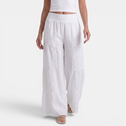 Pantalon femme en lin coupe large et fluide - Style leger chic et elegant