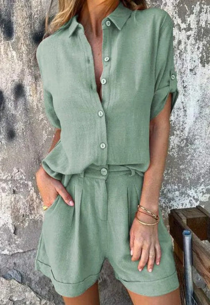 Ensemble Femme Décontracté Chemise et Short – Tenue Légère Été Chic