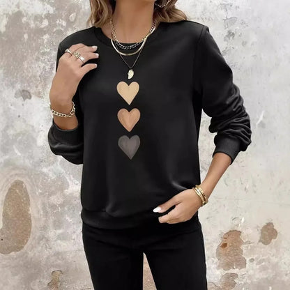 Sweatshirt Imprimé Cœurs pour Femme – Haut Élégant Décontracté et Confortable