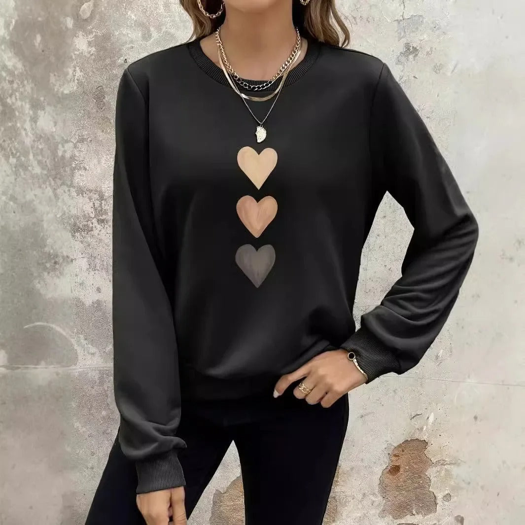 Sweatshirt Imprimé Cœurs pour Femme – Haut Élégant Décontracté et Confortable