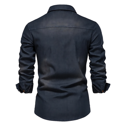 Chemise Homme en Jean Coupe Slim – Manches Longues Style Classique en Mélange de Coton