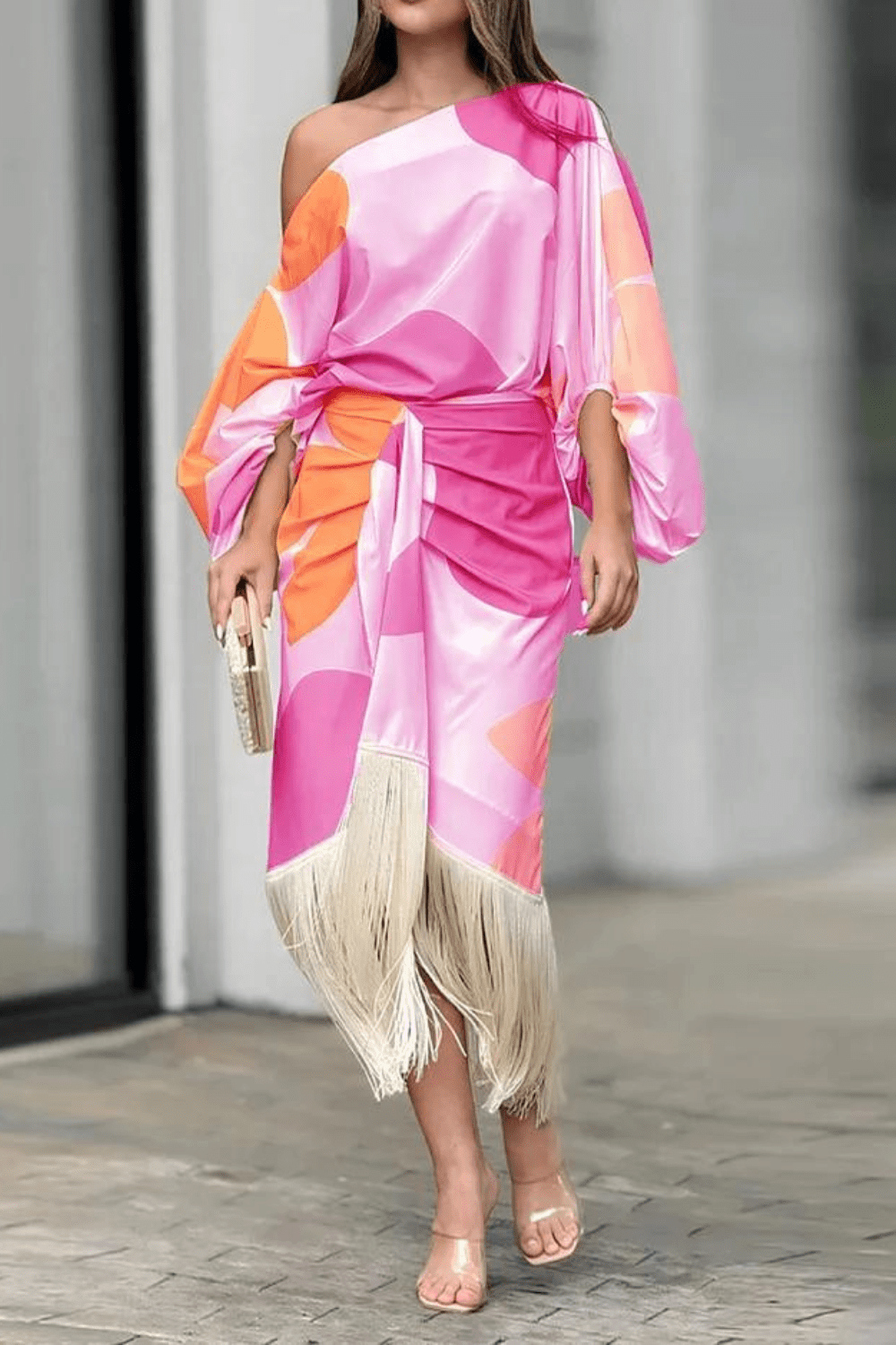 Robe midi femme une épaule – Robe portefeuille élégante à la coupe asymétrique