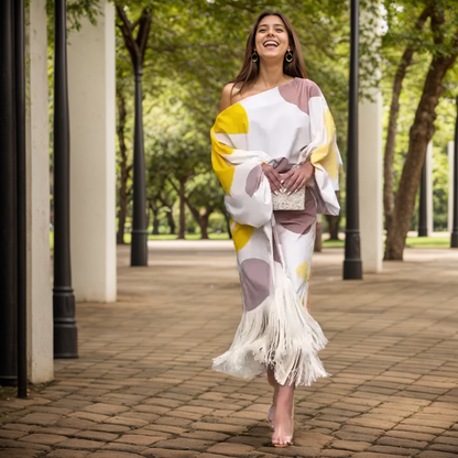 Robe midi femme une épaule – Robe portefeuille élégante à la coupe asymétrique