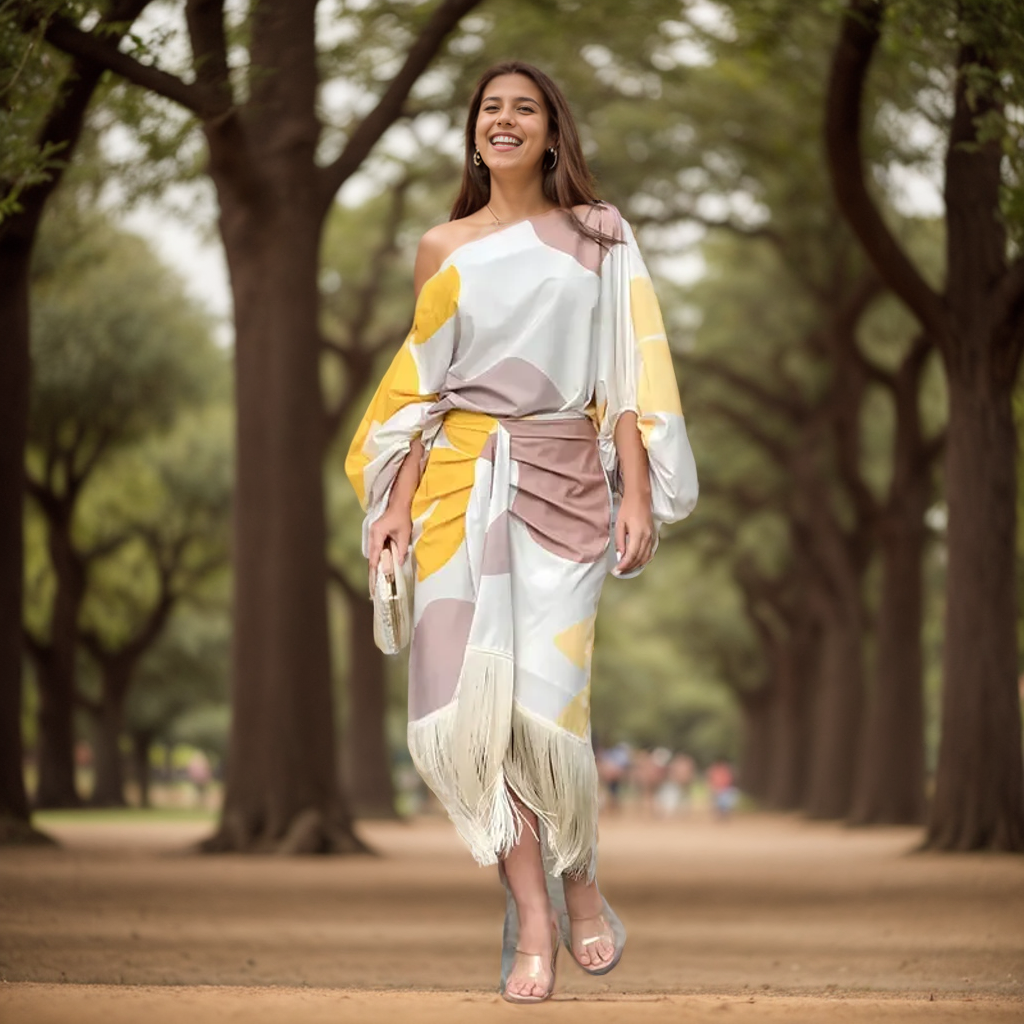 Robe midi femme une épaule – Robe portefeuille élégante à la coupe asymétrique