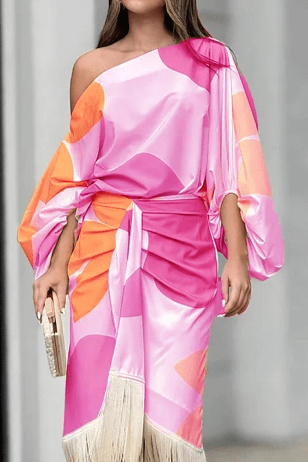 Robe midi femme une épaule – Robe portefeuille élégante à la coupe asymétrique