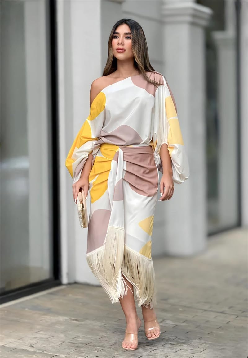 Robe midi femme une épaule – Robe portefeuille élégante à la coupe asymétrique