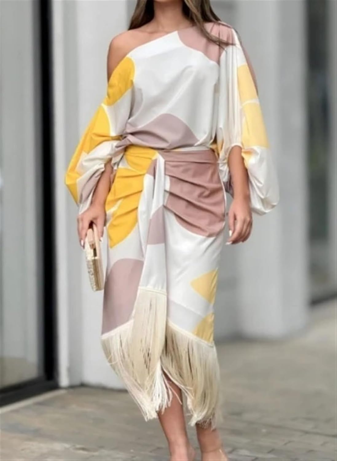 Robe midi femme une épaule – Robe portefeuille élégante à la coupe asymétrique