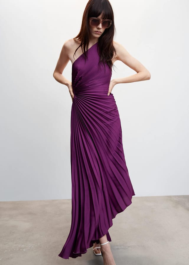 Asymmetric pleated maxi dress for women - Elegant and flowing