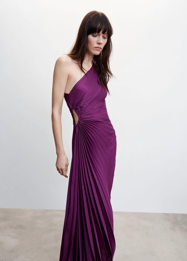 Asymmetric pleated maxi dress for women - Elegant and flowing