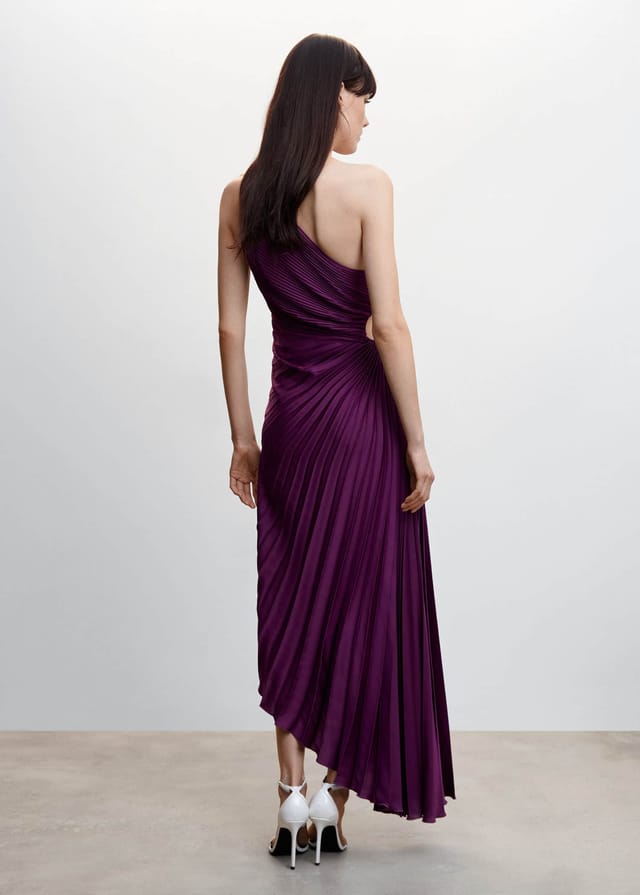 Asymmetric pleated maxi dress for women - Elegant and flowing