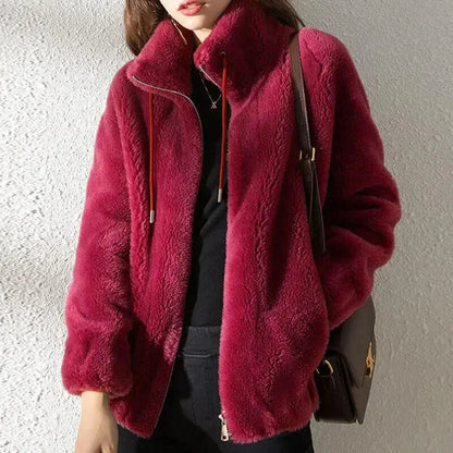 Abrigo liso y acogedor para mujer con cordón de ajuste – Prenda de abrigo de invierno informal, suave y cómoda