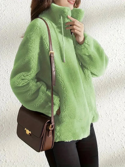 Abrigo liso y acogedor para mujer con cordón de ajuste – Prenda de abrigo de invierno informal, suave y cómoda