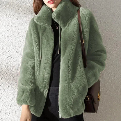 Abrigo liso y acogedor para mujer con cordón de ajuste – Prenda de abrigo de invierno informal, suave y cómoda