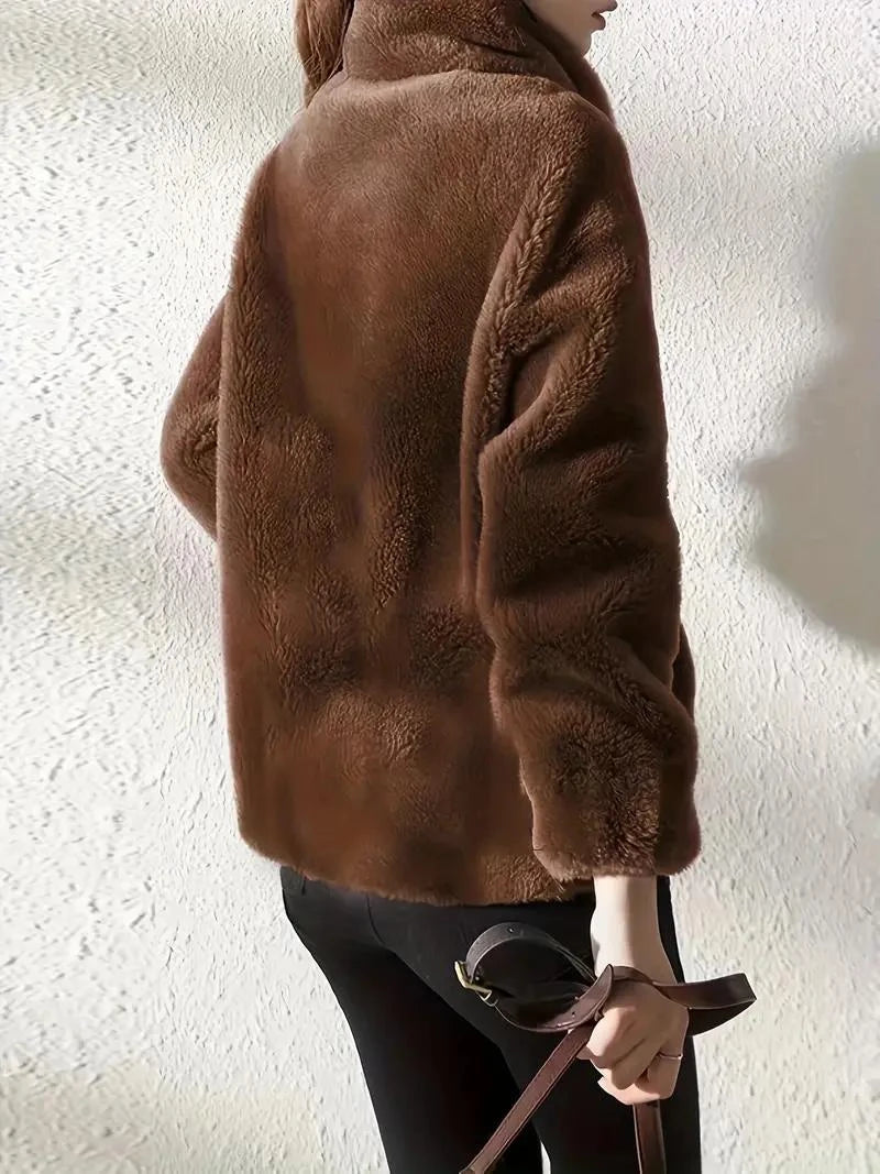 Abrigo liso y acogedor para mujer con cordón de ajuste – Prenda de abrigo de invierno informal, suave y cómoda