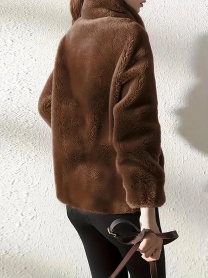Abrigo liso y acogedor para mujer con cordón de ajuste – Prenda de abrigo de invierno informal, suave y cómoda