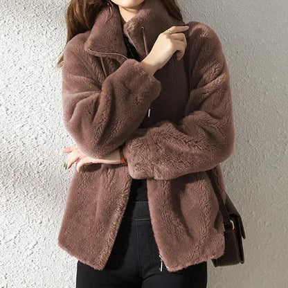 Abrigo liso y acogedor para mujer con cordón de ajuste – Prenda de abrigo de invierno informal, suave y cómoda
