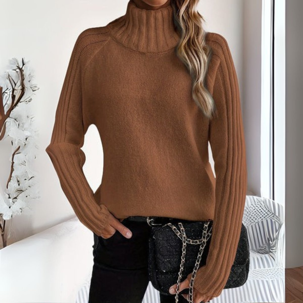 Women's ribbed turtleneck sweater - Soft and elegant