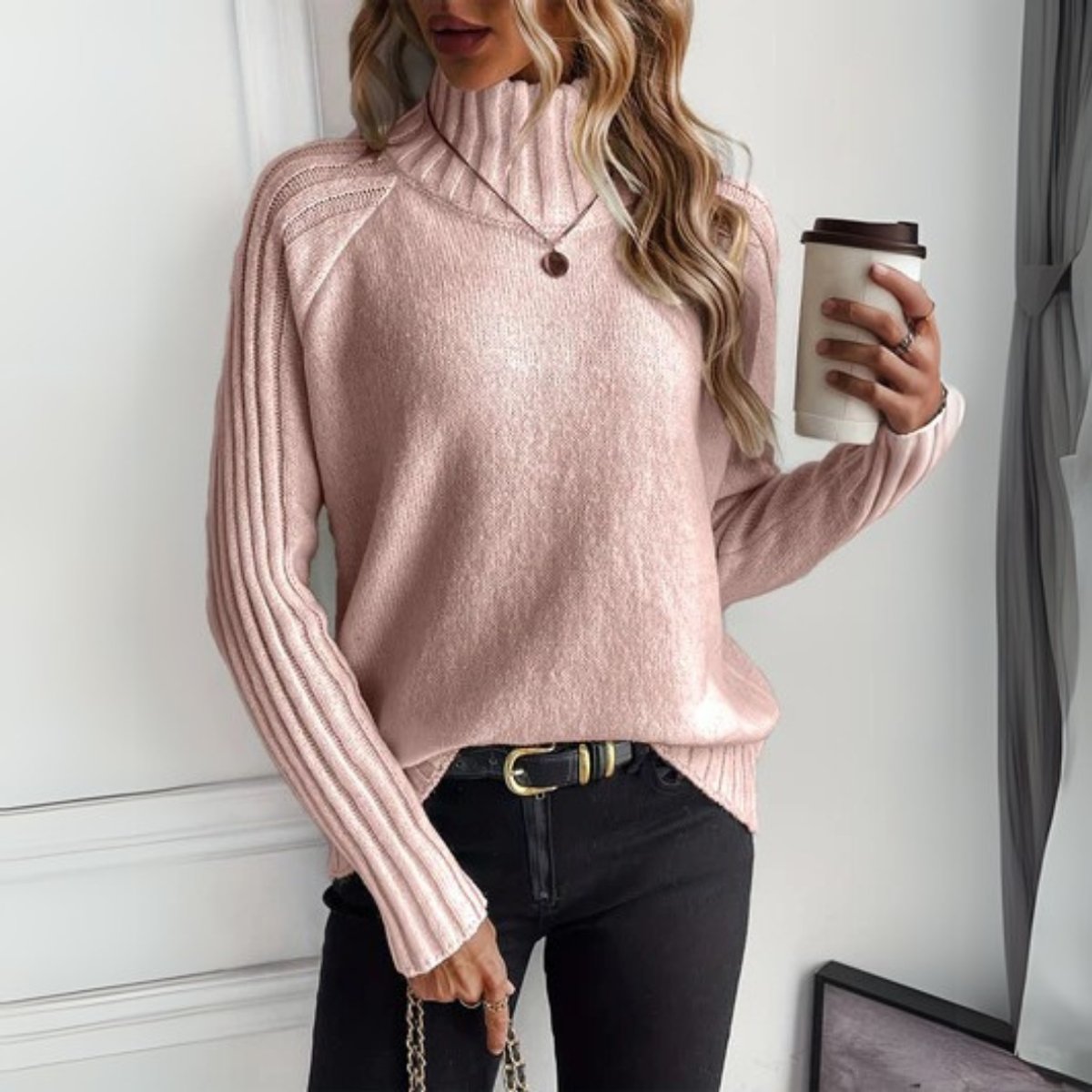Women's ribbed turtleneck sweater - Soft and elegant