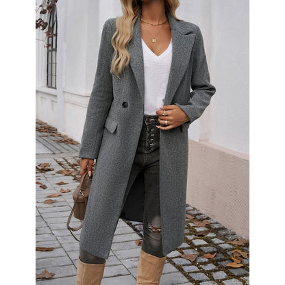 Manteau long femme à col revers – Chaud et élégant