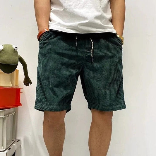 Men's Corduroy Shorts – Elastic Waist with Drawstring and Hems