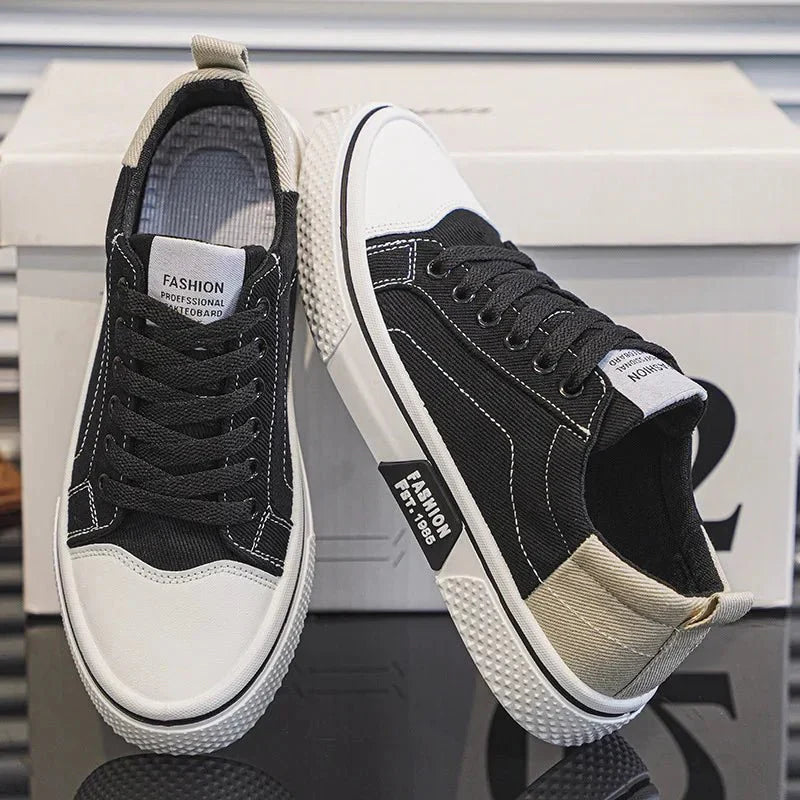 Baskets Rétro Homme en Toile – Chaussures Basses Bleu et Blanc Confortables