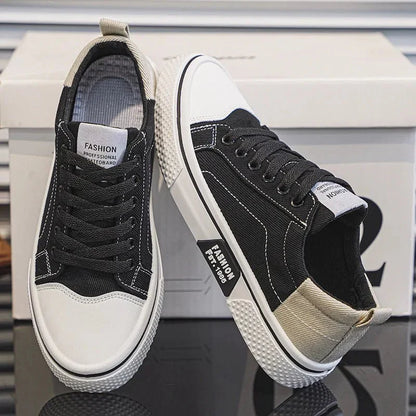 Baskets Rétro Homme en Toile – Chaussures Basses Bleu et Blanc Confortables