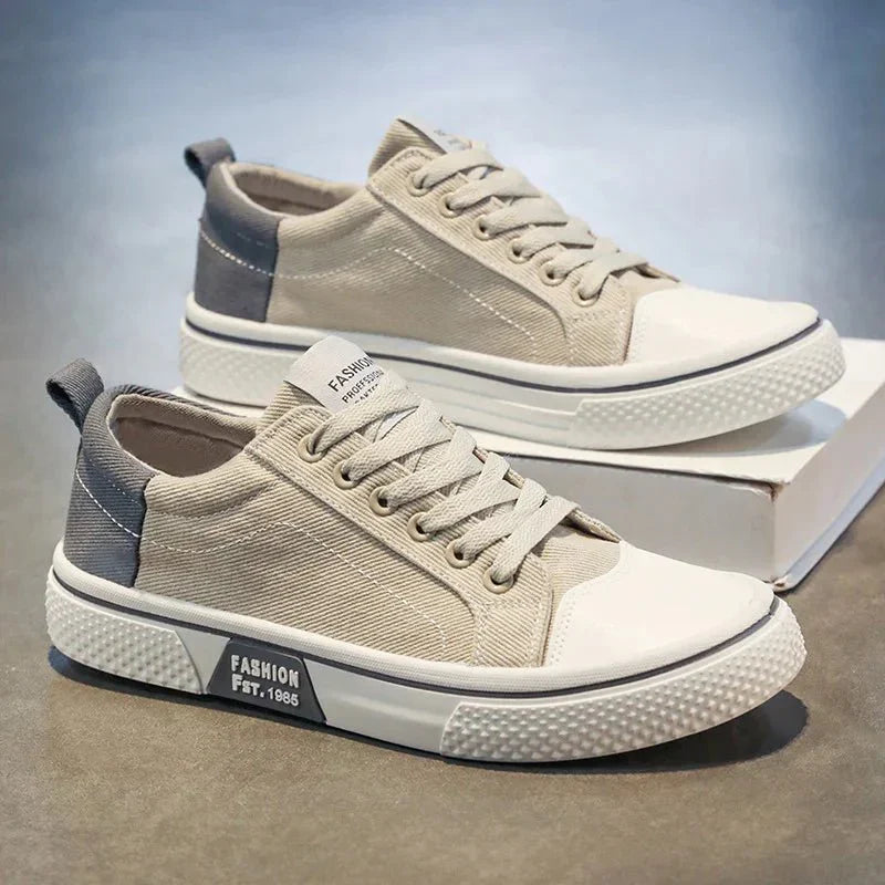 Baskets Rétro Homme en Toile – Chaussures Basses Bleu et Blanc Confortables