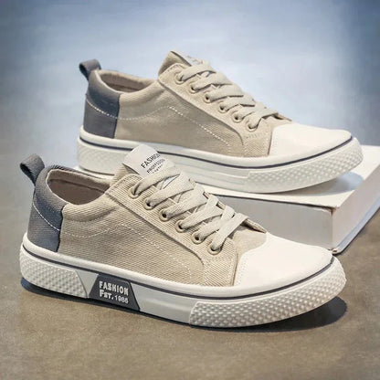 Baskets Rétro Homme en Toile – Chaussures Basses Bleu et Blanc Confortables