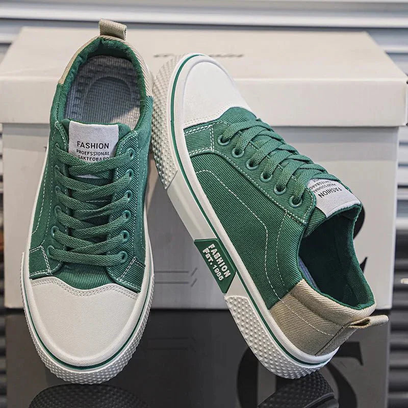 Baskets Rétro Homme en Toile – Chaussures Basses Bleu et Blanc Confortables