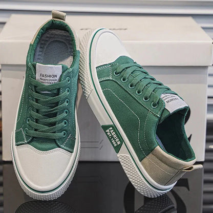 Baskets Rétro Homme en Toile – Chaussures Basses Bleu et Blanc Confortables