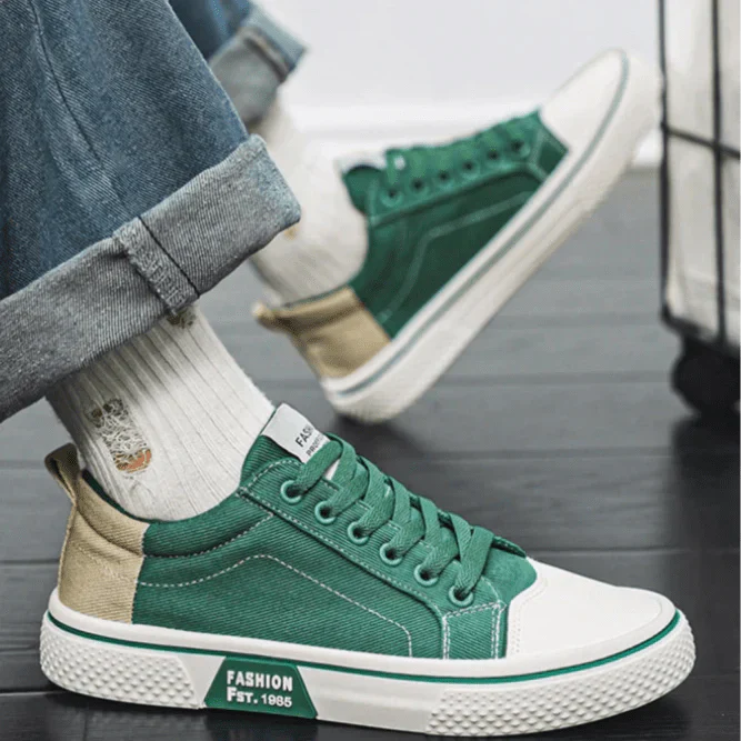 Baskets Rétro Homme en Toile – Chaussures Basses Bleu et Blanc Confortables