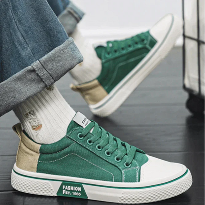 Baskets Rétro Homme en Toile – Chaussures Basses Bleu et Blanc Confortables