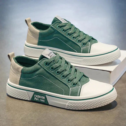 Baskets Rétro Homme en Toile – Chaussures Basses Bleu et Blanc Confortables