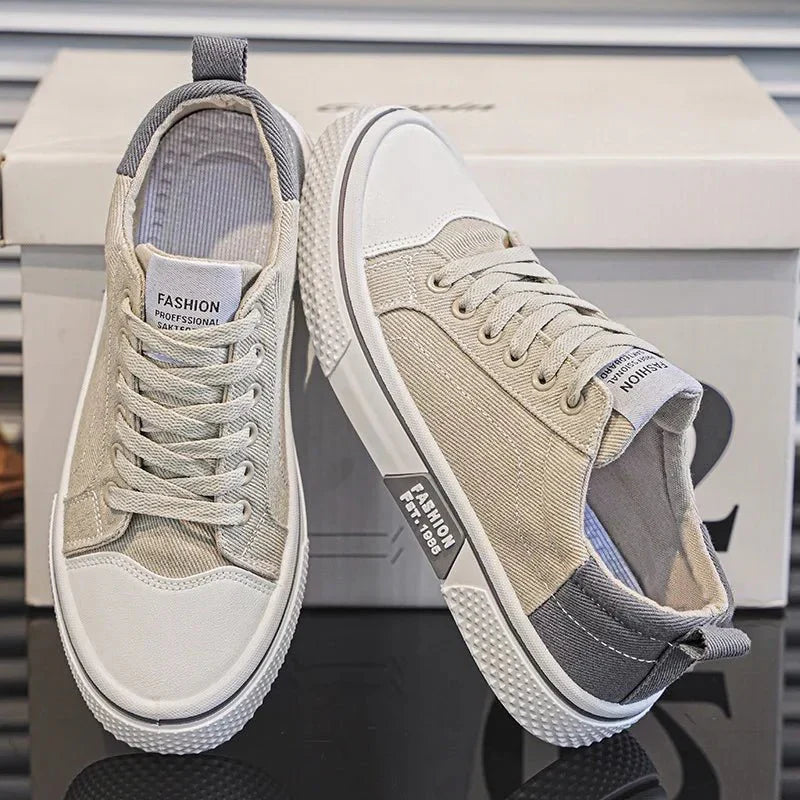 Baskets Rétro Homme en Toile – Chaussures Basses Bleu et Blanc Confortables