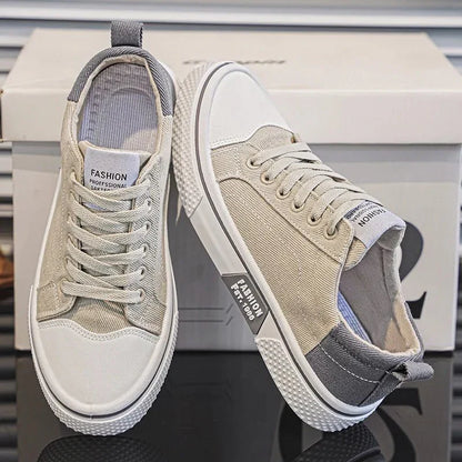 Baskets Rétro Homme en Toile – Chaussures Basses Bleu et Blanc Confortables