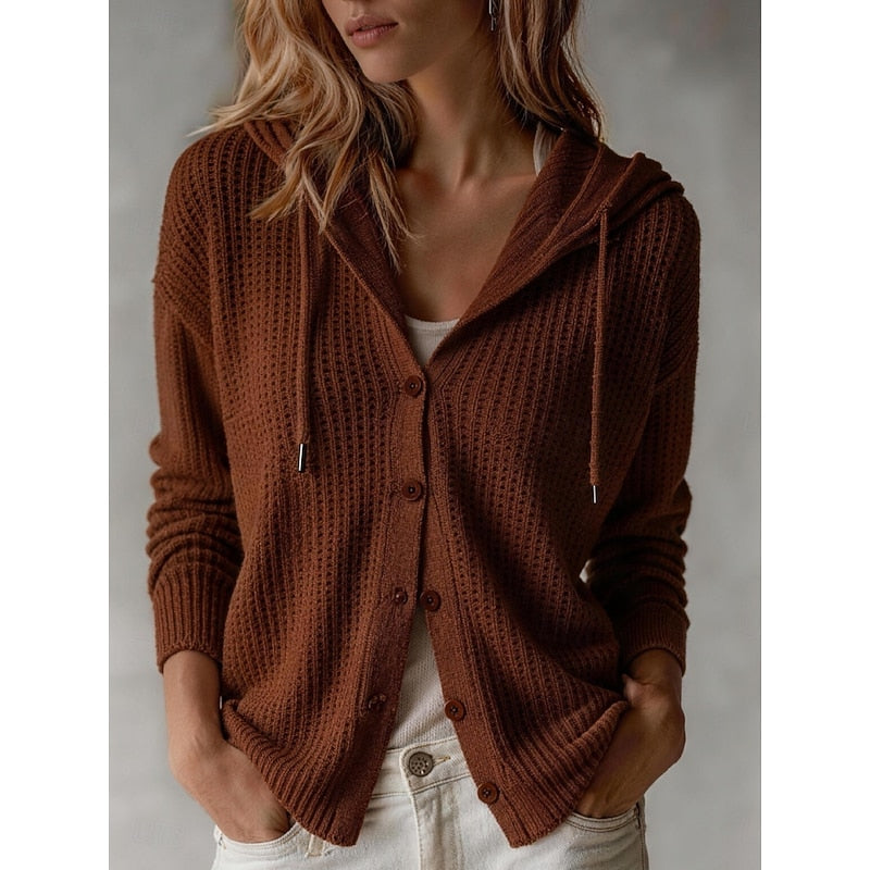 Cardigan da donna abbottonato con cappuccio - Morbido e pratico