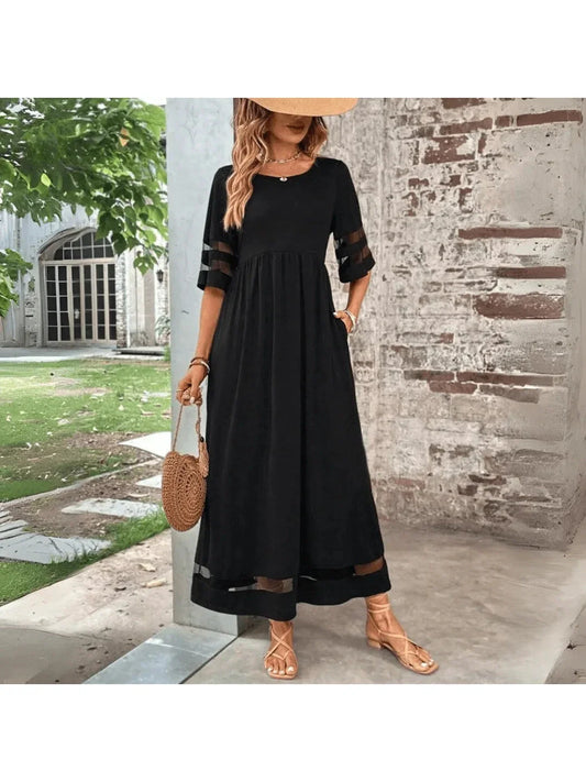 Robe Maxi Femme Élégante en Coton – Silhouette Évasée avec Poches