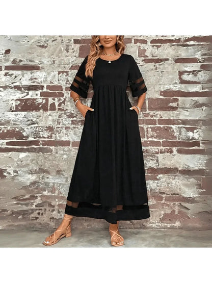 Robe Maxi Femme Élégante en Coton – Silhouette Évasée avec Poches