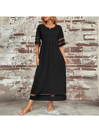Robe Maxi Femme Élégante en Coton – Silhouette Évasée avec Poches